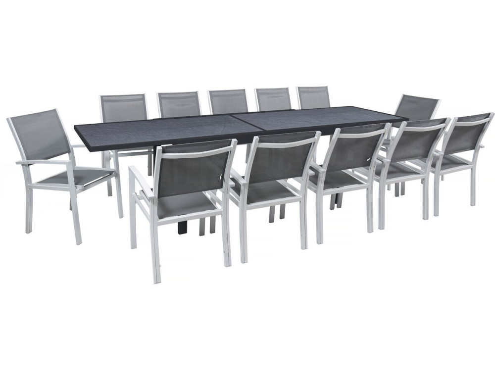 Table extensible et chaises de jardin en aluminium "Lagos" - 200/320 x 105 x 76 cm - 12 places - Gris foncé