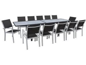 Table extensible et chaises de jardin en aluminium "Lagos" - 200/320 x 105 x 76 cm - 12 chaises - Noir