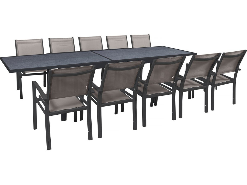 Salon de jardin repas extensible "Lagos" - 200/320 x 105 x 76 cm - 10 chaises - Taupe