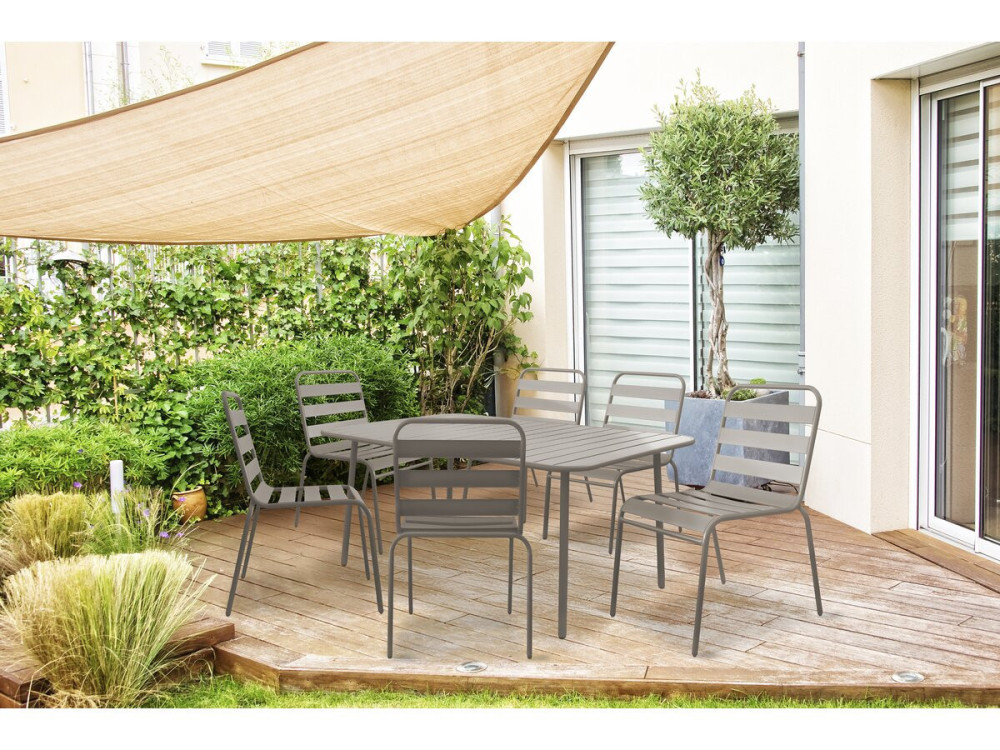 Table et chaises de jardin en métal "Bilbao" - 6 places - Taupe