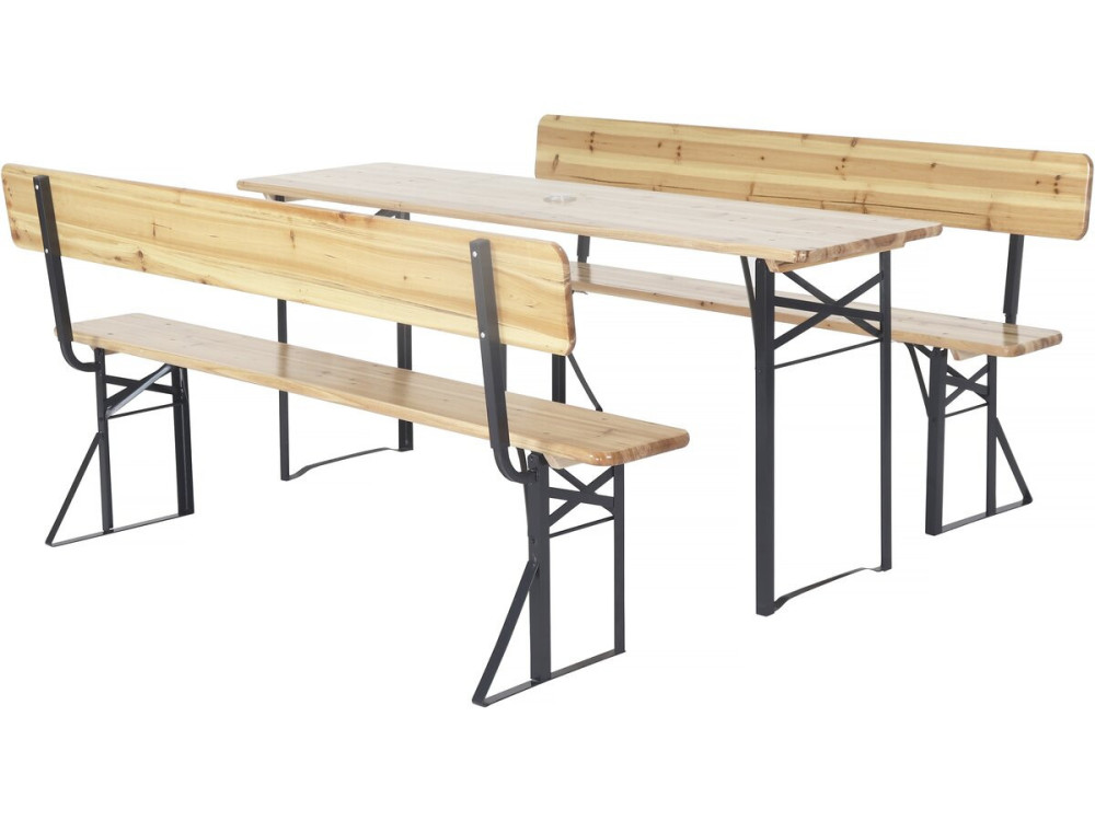 Salon de jardin set brasserie en bois avec dossier "Lisbonne" - 180 cm - Marron