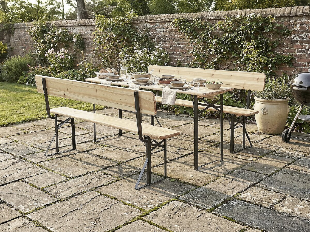 Salon de jardin set brasserie en bois avec dossier "Lisbonne" - 180 cm - Marron