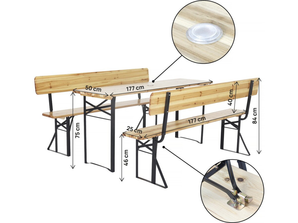 Salon de jardin set brasserie en bois avec dossier "Lisbonne" - 180 cm - Marron