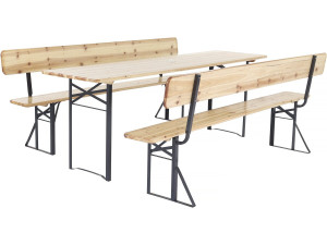 Salon de jardin set brasserie en bois avec dossier "Lisbonne" - 220 cm - Marron