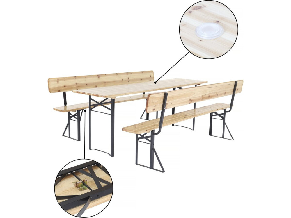 Salon de jardin set brasserie en bois avec dossier "Lisbonne" - 220 cm - Marron
