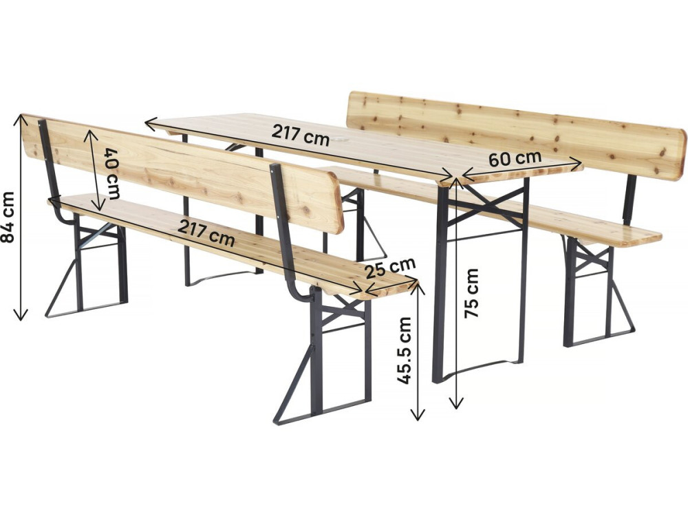 Salon de jardin set brasserie en bois avec dossier "Lisbonne" - 220 cm - Marron