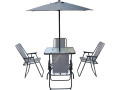 Table et chaises de jardin avec parasol en métal "Convivia" - 6 places - Gris anthracite - Gris clair