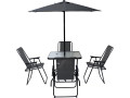 Table et chaises de jardin avec parasol en métal "Convivia" - 6 places - Gris anthracite - gris anthracite