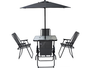 Table et chaises de jardin avec parasol en métal "Convivia" - 4 places - Gris anthracite
