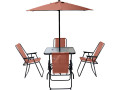 Table et chaises de jardin avec parasol en métal "Convivia" - 4 places - Gris anthracite - Terracotta
