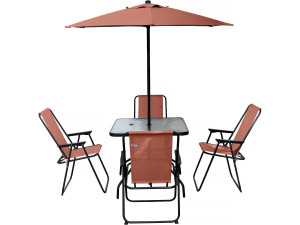 Table et chaises de jardin avec parasol en métal "Convivia" - 4 places - Terracotta