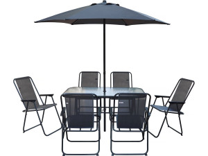 Table et chaises de jardin avec parasol en métal "Convivia" - 6 places - Gris anthracite