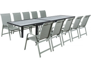 Table extensible et chaises de jardin en aluminium "Lagos" - 200/320 x 105 x 76 cm - Taupe - 10 places