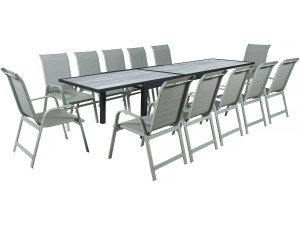 Table extensible et chaises de jardin en aluminium "Lagos" - 200/320 x 105 x 76 cm - Taupe - 12 places