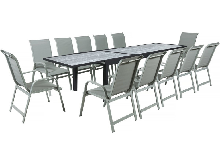 Table extensible et chaises de jardin en aluminium "Lagos" - 200/320 x 105 x 76 cm - Taupe - 12 places