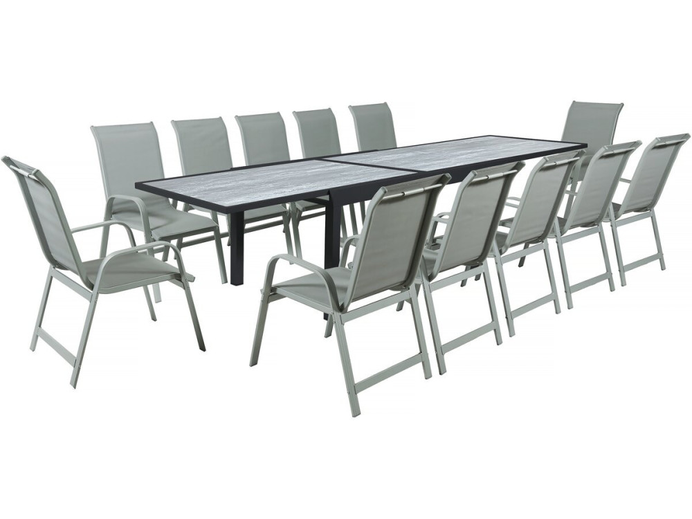 Table extensible et chaises de jardin en aluminium "Lagos" - 200/320 x 105 x 76 cm - Taupe - 12 places