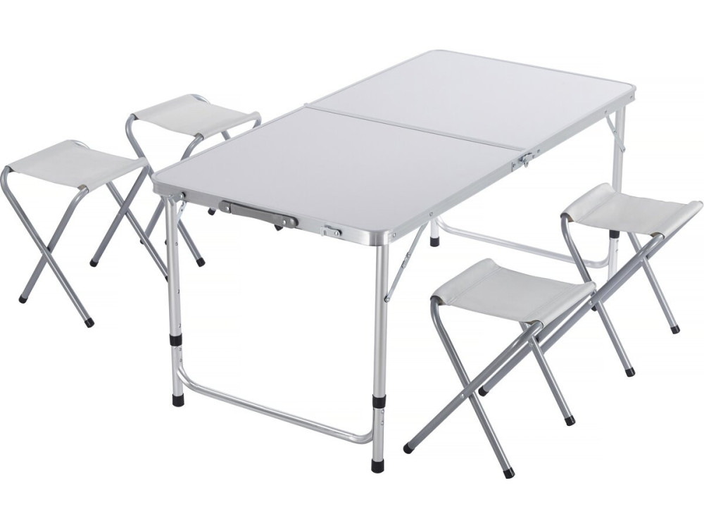 Ensembe table de camping et 4 tabourets pliants - 125 x 60 cm - Blanc