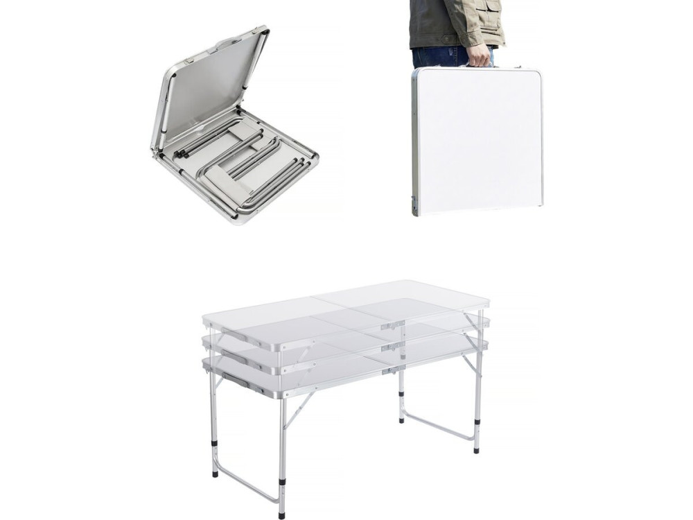 Ensembe table de camping et 4 tabourets pliants - 125 x 60 cm - Blanc