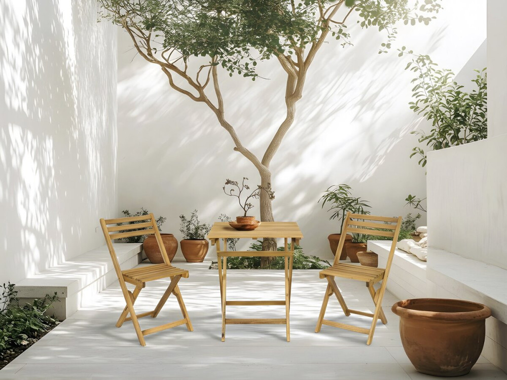 Ensemble table et chaises de jardin "Aldo" en bois - 2 places - Marron