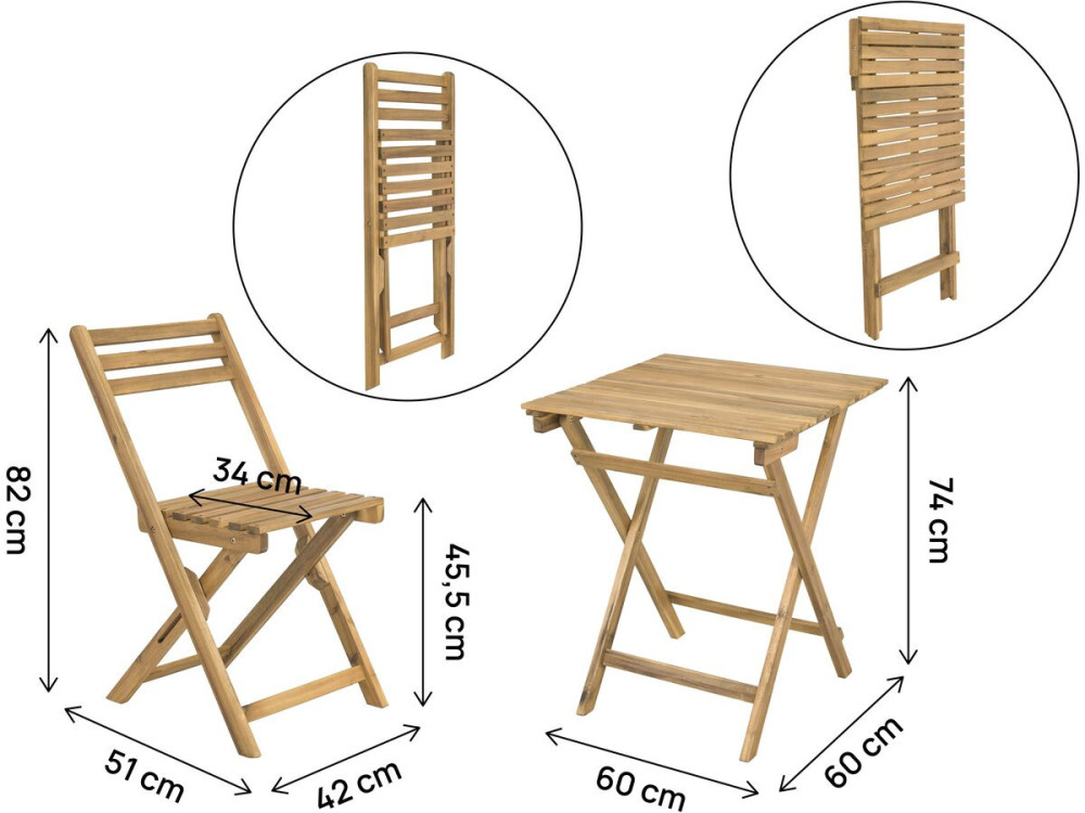 Ensemble table et chaises de jardin "Aldo" en bois - 2 places - Marron