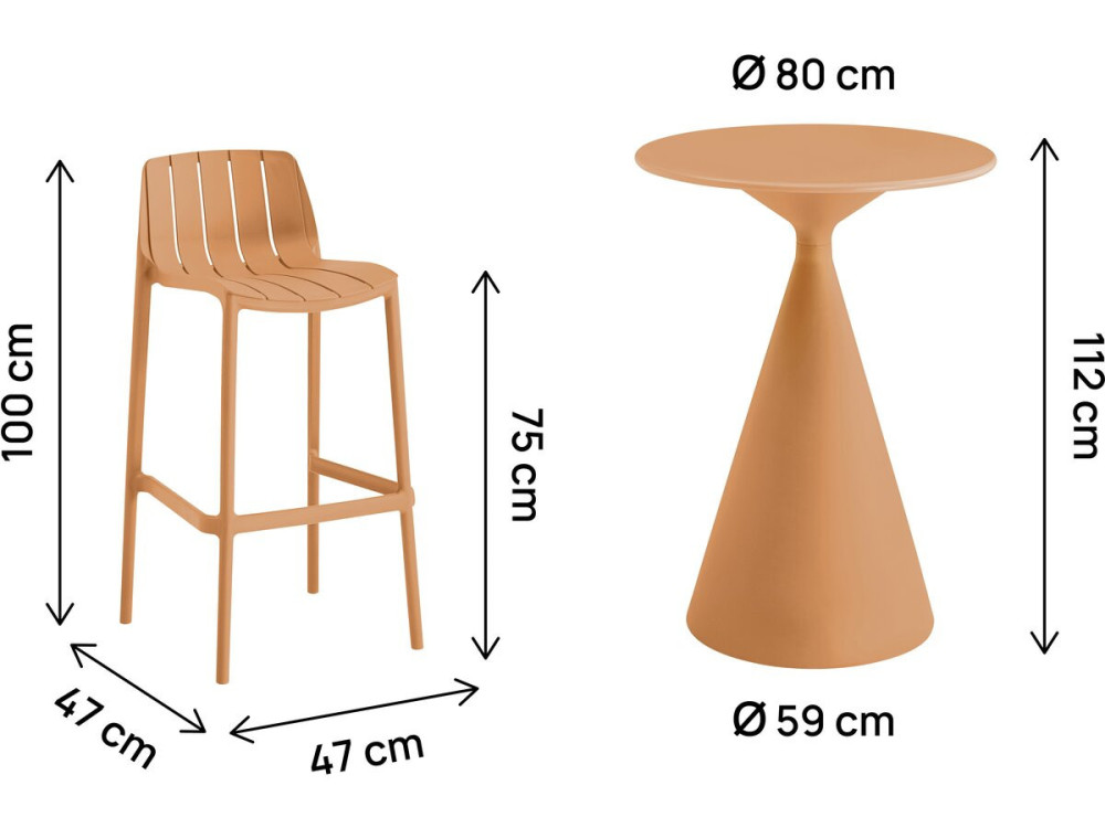 Table et chaises hautes de bistrot empilables "Vaena" - 2 places - Orange