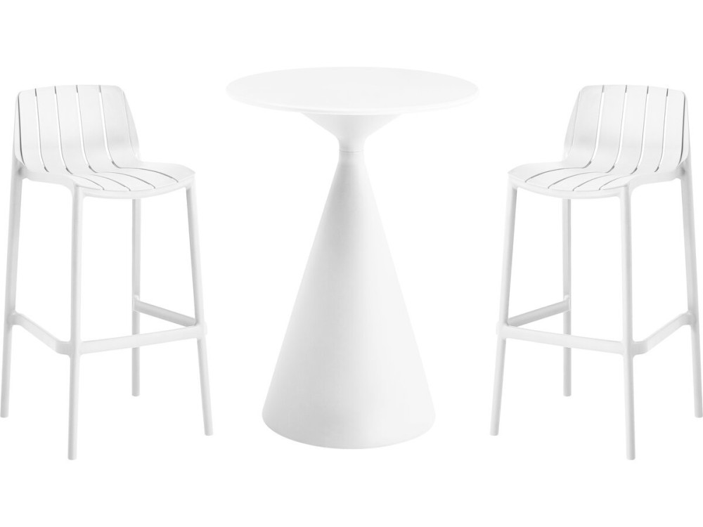 Table et chaises hautes de bistrot empilables "Vaena" - 2 places - Blanc