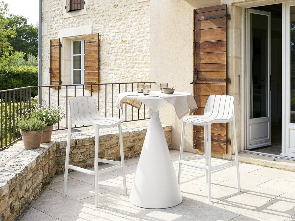 Table et chaises hautes de bistrot empilables "Vaena" - 2 places - Blanc