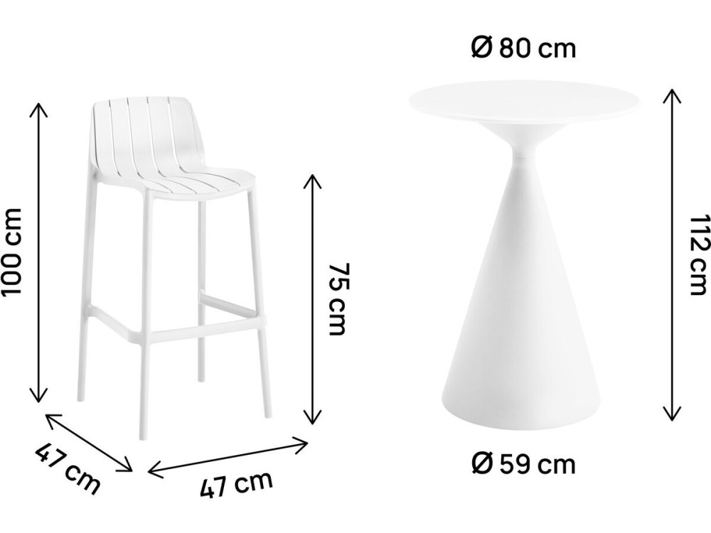 Table et chaises hautes de bistrot empilables "Vaena" - 2 places - Blanc