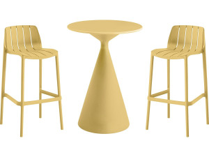 Table et chaises hautes de bistrot empilables "Vaena" - 2 places - Jaune