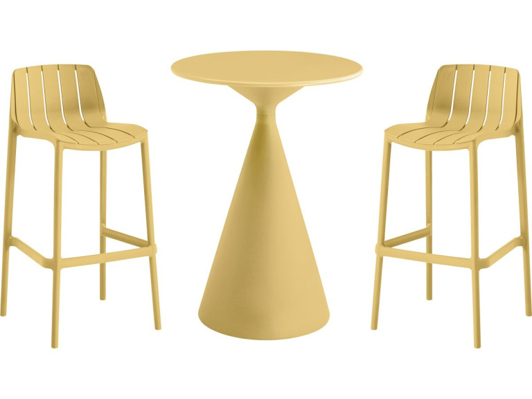 Table et chaises hautes de bistrot empilables "Vaena" - 2 places - Jaune