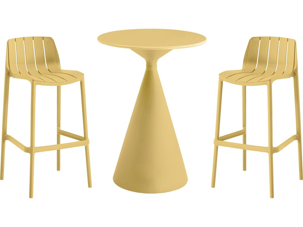 Table et chaises hautes de bistrot empilables "Vaena" - 2 places - Jaune