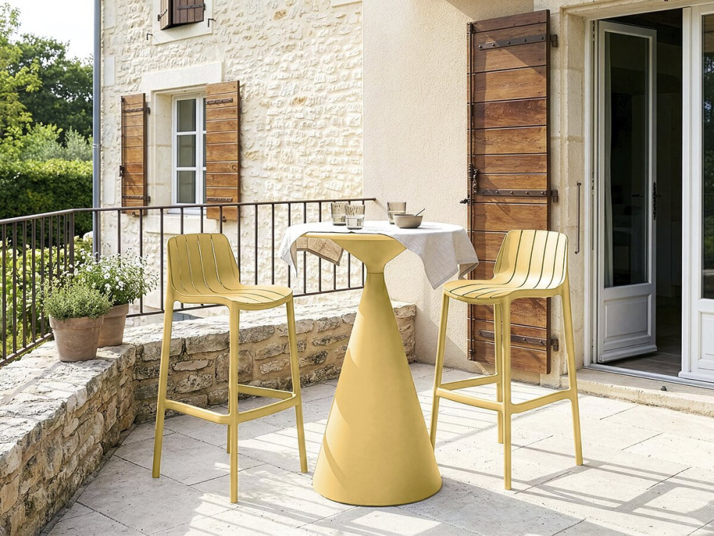 Table et chaises hautes de bistrot empilables "Vaena" - 2 places - Jaune