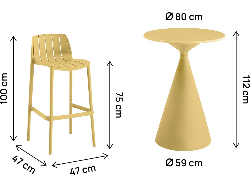 Table et chaises hautes de bistrot empilables "Vaena" - 2 places - Jaune