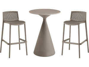 Table et chaises hautes de jardin bistrot empilables "Néora" - 2 places - Taupe