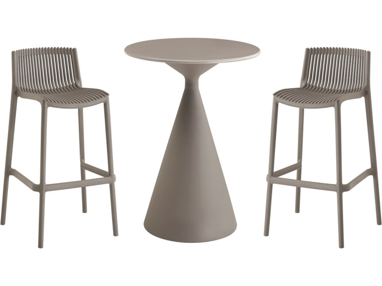 Table et chaises hautes de jardin bistrot empilables "Néora" - 2 places - Taupe