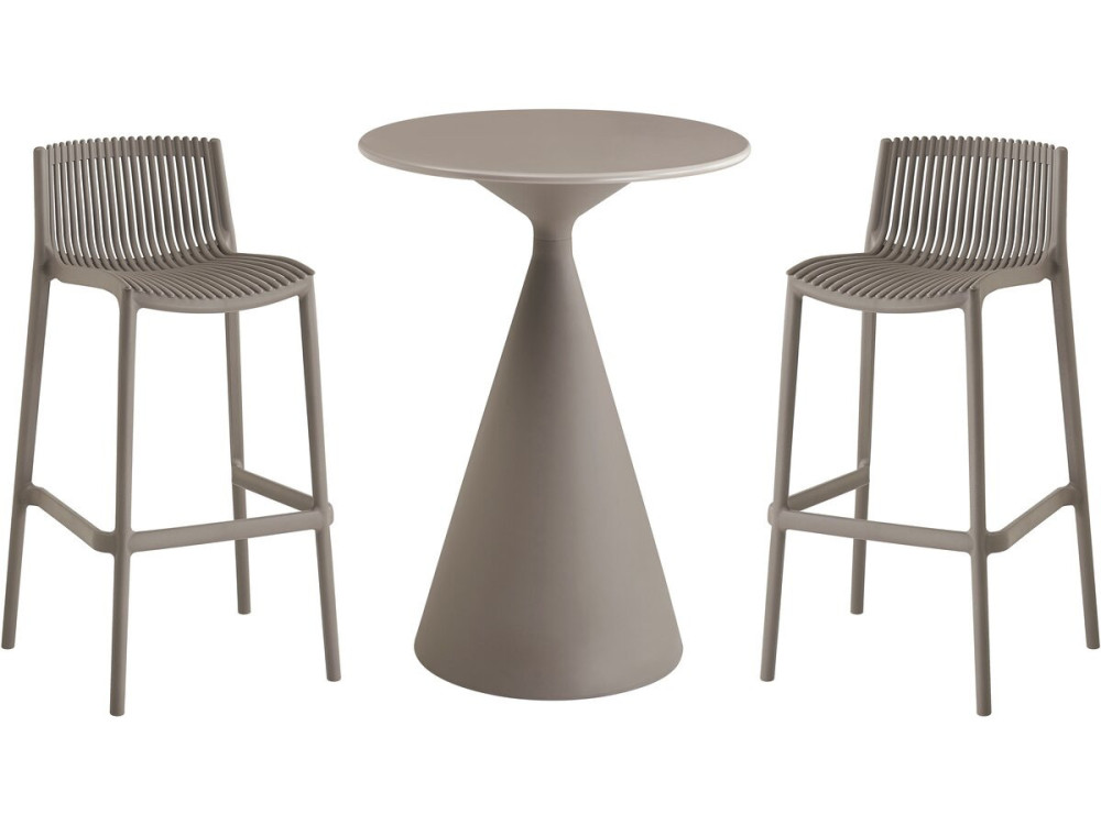 Table et chaises hautes de jardin bistrot empilables "Néora" - 2 places - Taupe