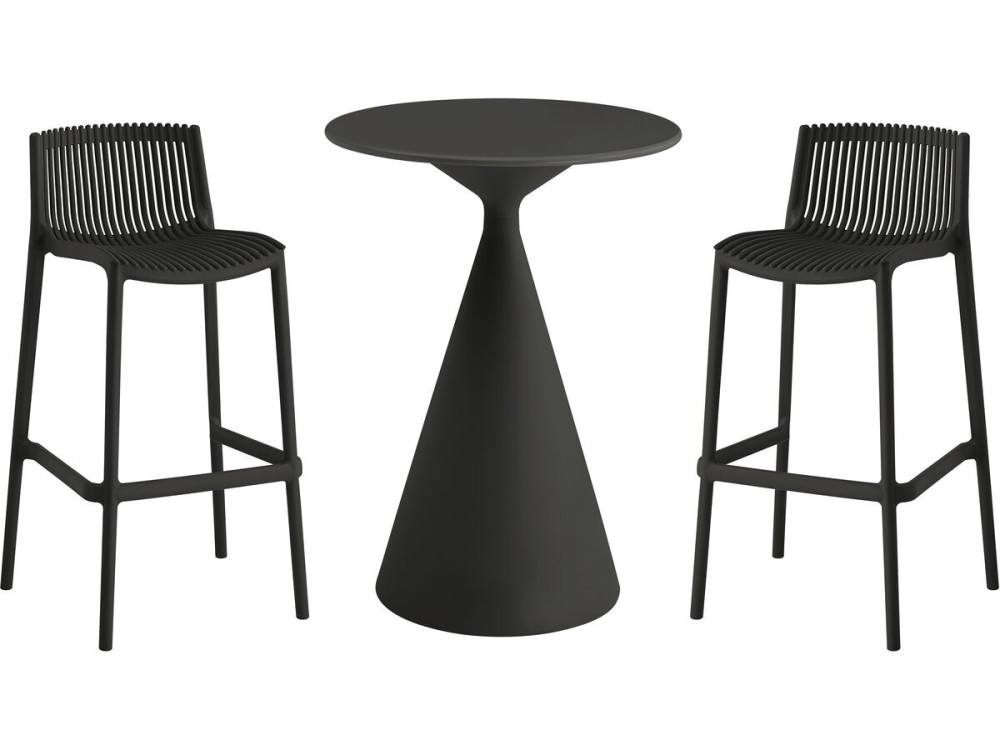 Table et chaises hautes de jardin bistrot empilables "Néora" - 2 places - Noir