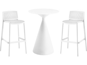 Table et chaises hautes de jardin bistrot empilables "Néora" - 2 places - Blanc