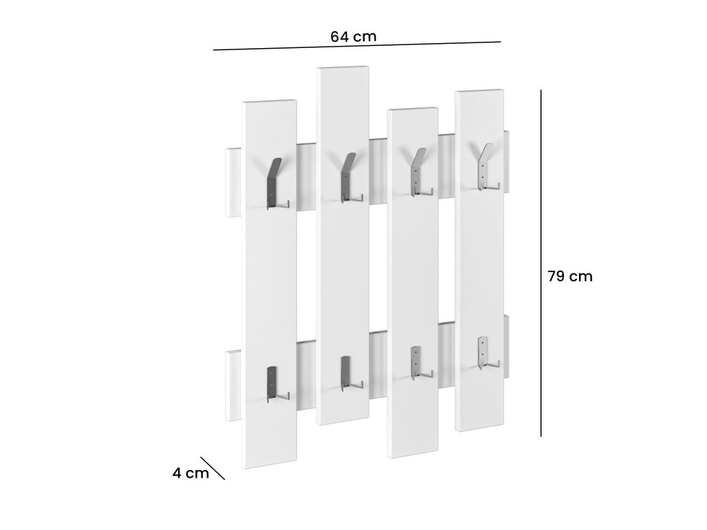 Porte manteau mural en bois "Wave" - 64 x 4 x 79 cm - Blanc