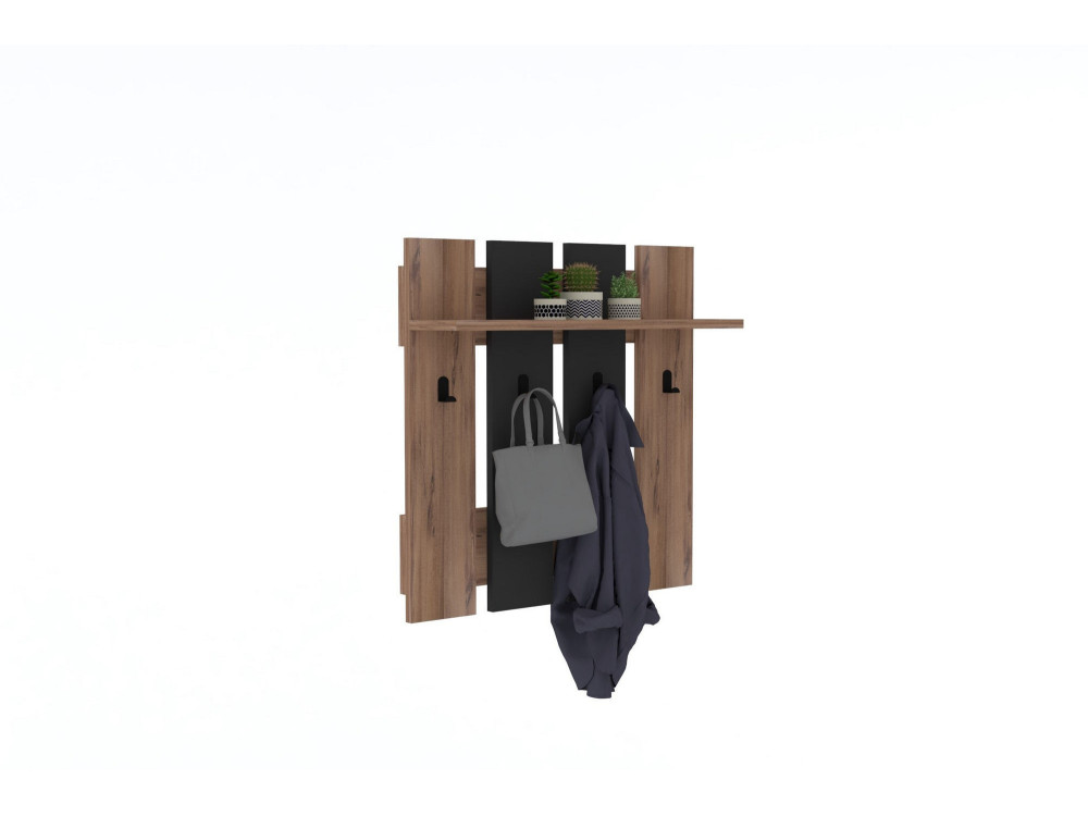 Porte-manteau mural avec étagère en bois "Mita" - 70 x 14 x 70 cm - Gris anthracite