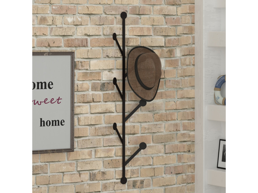 Porte manteau mural en métal "Ponpon" - 22 x 5 x 94 cm - Noir