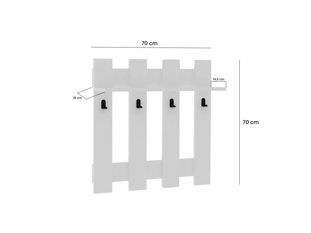Porte-manteau mural en bois "Carina" - 70 x 14 x 70 cm - Blanc