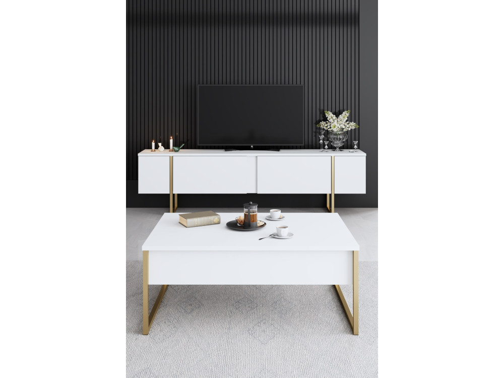 Ensemble de meubles de salon en bois "Luxe" - 160 x 35 x 80 cm - Blanc