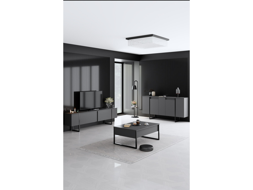 Ensemble de meubles de salon en bois "Luxe" - 160 x 35 x 80 cm - Noir