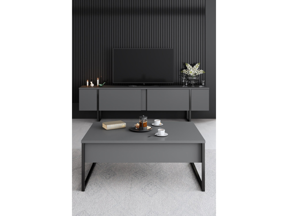 Ensemble de meubles de salon en bois "Luxe" - 160 x 35 x 80 cm - Noir