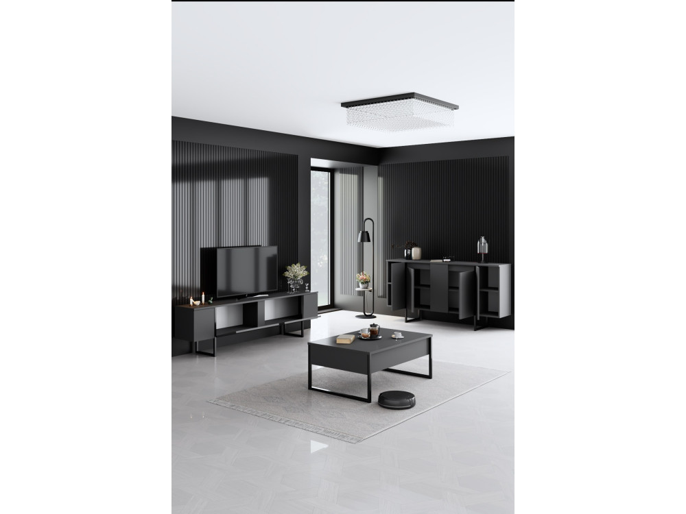 Ensemble de meubles de salon en bois "Luxe" - 160 x 35 x 80 cm - Noir