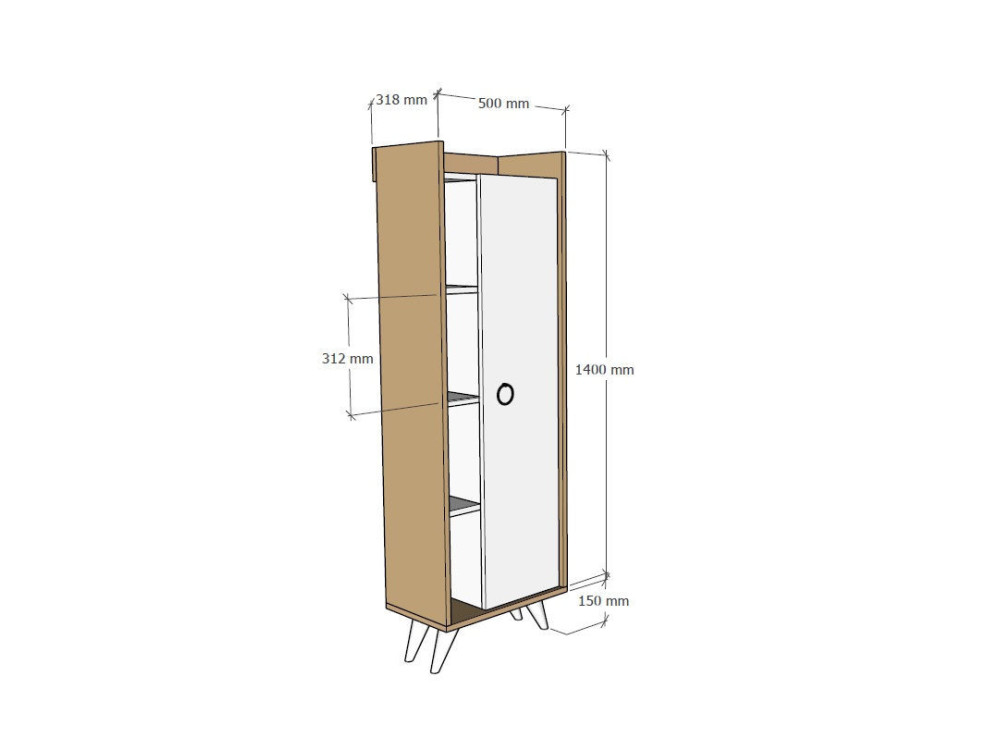Meuble multi-usages en bois "Ilgim" - 50 x 31 x 140 cm - Blanc