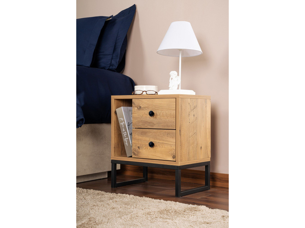 Table de chevet en bois "Glimmer" - 45 x 29 x 50 cm - Pin atlantiqueNoir