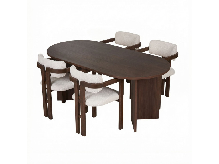 Ensemble Table et Chaises (5 Pièces) en bois "Meridia 4" - 180 x 90 x 75 cm - Blanc