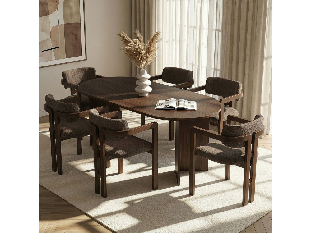 Ensemble Table et Chaises (7 Pièces) en bois "Meridia 6" - 180 x 90 x 75 cm - Marron